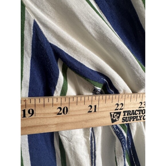 Maeve Anthropologie Blue & Green Stripe Button Down Blouse Top Shirt Sz 14 - Picture 8 of 12